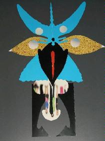 3. Dimension Art: Collage - Glanzpapier auf Karton; in Klarsichtfolie eingeschweisst; Rand 7 cm; Ösen; 70 x 90; 1500 gr.